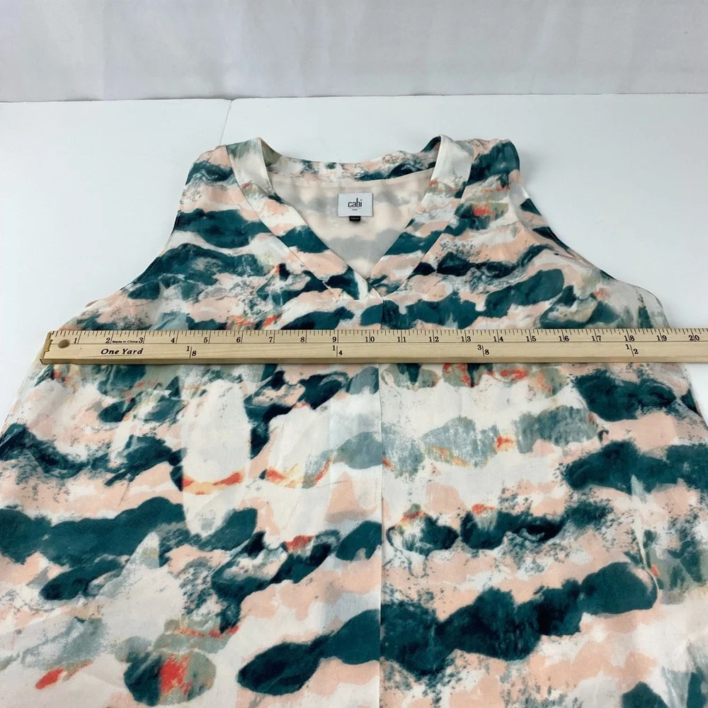 Cabi Womens Small Gelato Watercolor Pink Teal Tunic Blouse Sleeveless - Picture 3 of 8